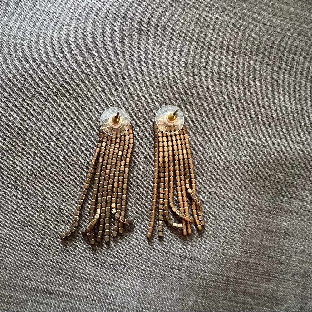 Gold Rhinestone Drop Earrings - Picture 3 of 3